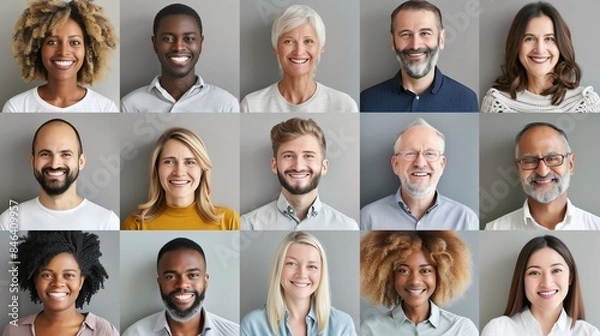 Obraz Many Headshots of Smiling Men and Women of All Ages and Ethnicities