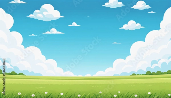 Fototapeta 青空と草原　背景、壁紙　（ AI生成画像 ）
