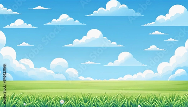 Fototapeta 青空と草原　背景、壁紙　（ AI生成画像 ）