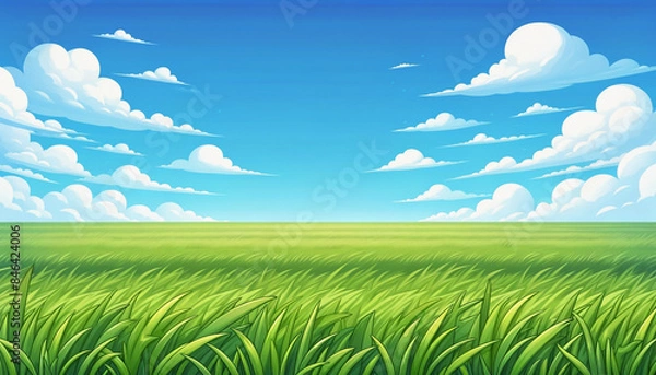 Fototapeta 青空と草原　背景、壁紙　（ AI生成画像 ）