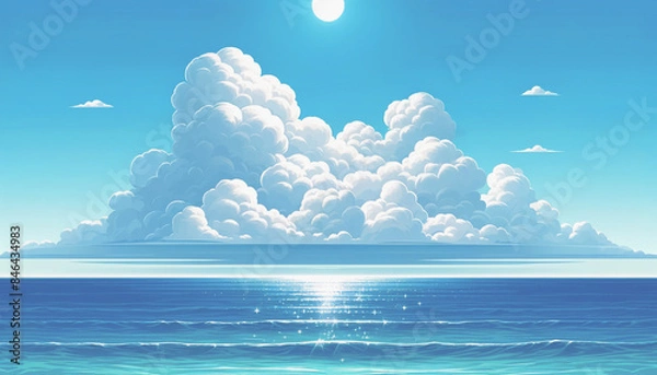 Fototapeta 夏の雲と海　背景、壁紙　（ AI生成画像 ）
