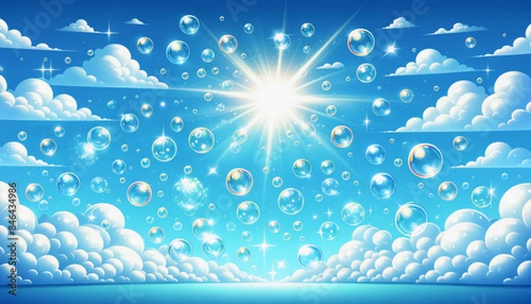 Fototapeta 空としゃぼん玉　背景、壁紙　（ AI生成画像 ）