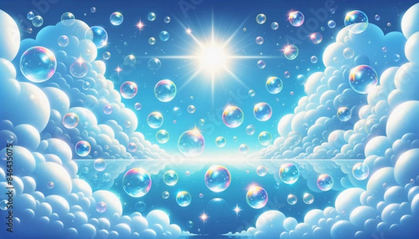 Fototapeta 空としゃぼん玉　背景、壁紙　（ AI生成画像 ）
