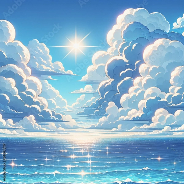 Fototapeta 夏の雲と海　背景、壁紙　（ AI生成画像 ）