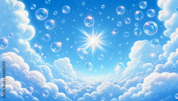 Fototapeta 空としゃぼん玉　背景、壁紙　（ AI生成画像 ）