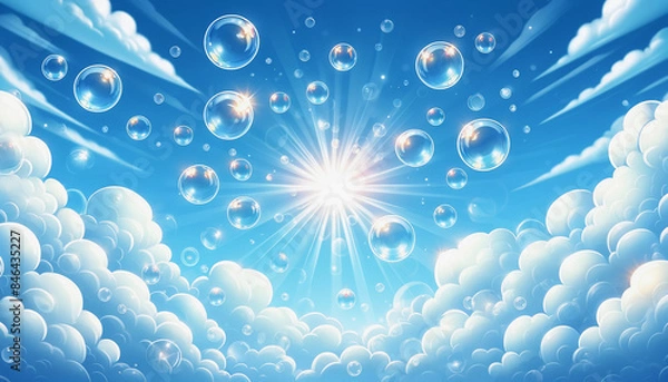 Fototapeta 空としゃぼん玉　背景、壁紙　（ AI生成画像 ）