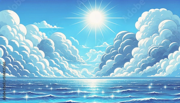 Fototapeta 夏の雲と海　背景、壁紙　（ AI生成画像 ）