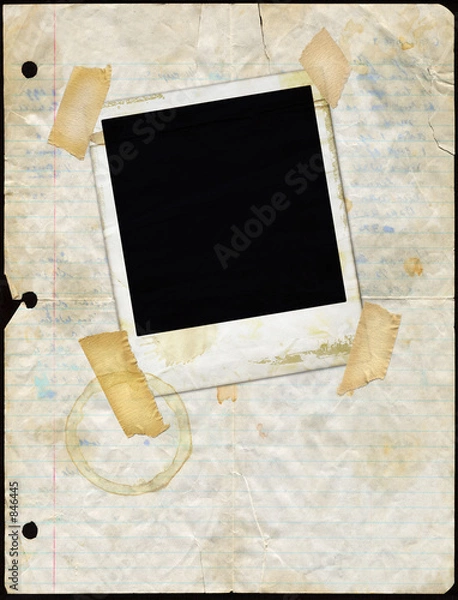 Obraz stained loose leaf paper with polaroid