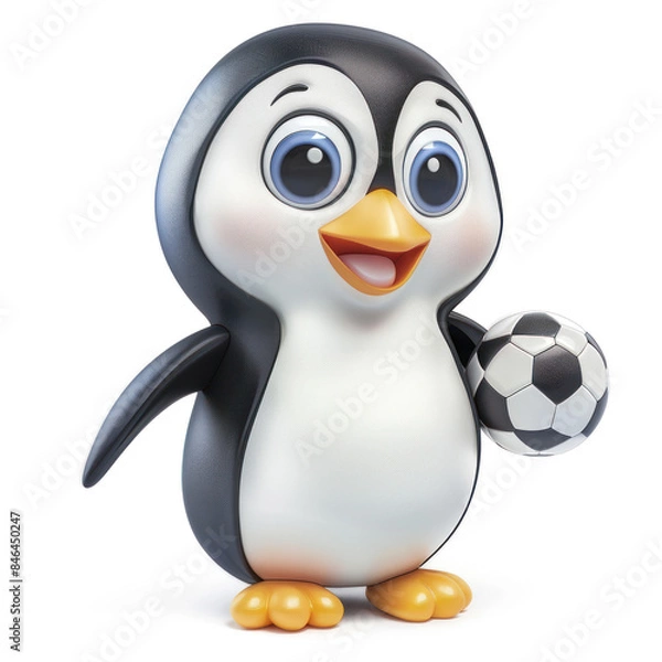 Fototapeta A funny 3D cartoon penguin in a baseball cap, ready for some winter fun