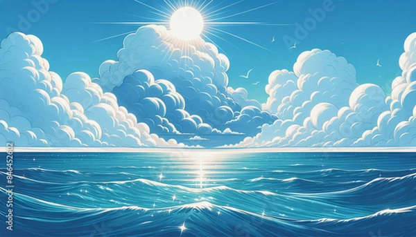 Fototapeta 夏の雲と海　背景、壁紙　（ AI生成画像 ）