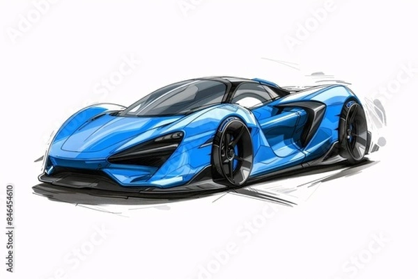 Fototapeta AI generated illustration of concept design sketches of futuristic supercars