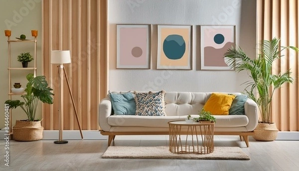 Fototapeta sofa - modern green wall - furniture empty interior background living painted room sage area