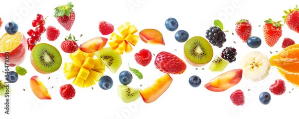 Obraz A vibrant assortment of fresh fruits including strawberries, kiwi, pineapple, blueberries, and more, showcasing a colorful and healthy selection.