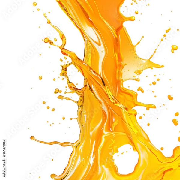 Obraz Dynamic splash of orange liquid isolated on white background, capturing motion and vibrant color in fluid dynamics artistry.