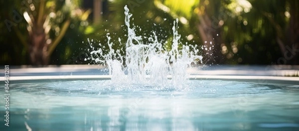 Obraz The pool fountain system is an elegant feature that adds sophistication and visual appeal to any pool creating a tranquil oasis for relaxation and enjoyment. copy space available