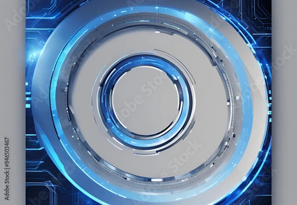 Fototapeta Futuristic blue circular technology lines on dark background.AI generated
