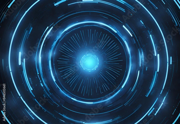 Fototapeta Futuristic blue circular technology lines on dark background.AI generated
