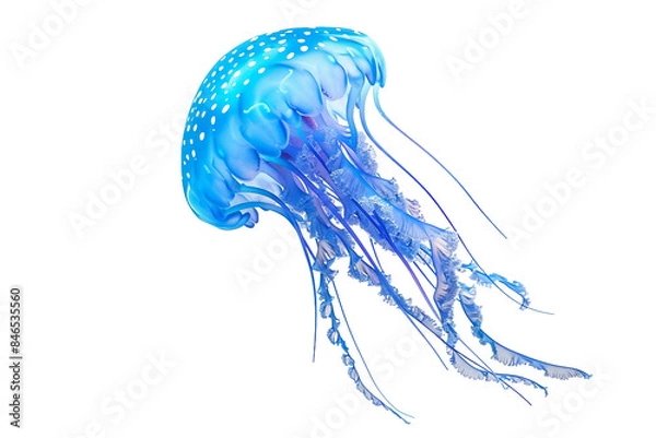 Obraz Glowing Bioluminescent Jellyfish Isolated on Transparent Background
