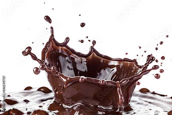 Fototapeta High-speed capture of rich, creamy chocolate splash creating an abstract pattern against a white background.