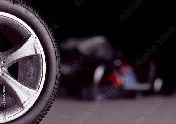 Fototapeta close-up wheel of a crashed car
