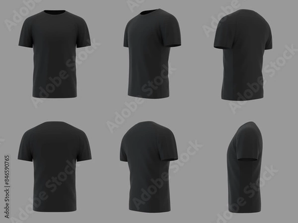 Obraz Blank black shirt mockup template, front and back view, isolated on white plain t-shirt mockup. Sweater t-shirt design presentation for printing