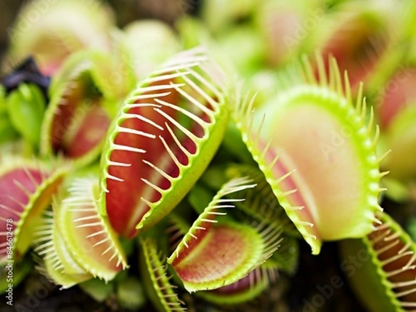 Obraz Closeup Venus flytrap ,Insectivorous plants ,Low Giant ,Dionaea muscipula ,needle-like-teeth ,venus fly catcher ,Cook's Carnivorous 