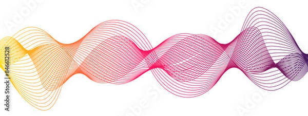 Fototapeta Futuristic motion Curved modern glowing frequency stream sound wave. Thin line Curve seamless technology sound wave lines. Curved smooth geometric wave swirl Creative line art.