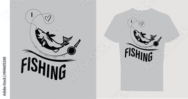 Fototapeta I love fishing T-shirt Design, Vector illustration. Calligraphy for the print typography