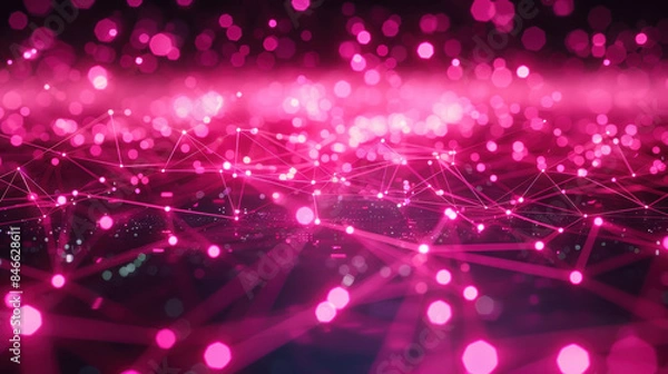 Fototapeta Grid of interconnected glowing pink dots and lines