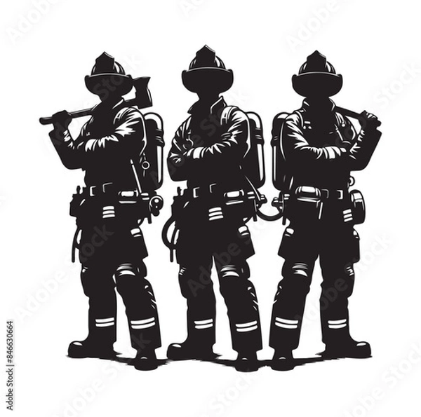 Obraz Firefighters pose silhouette vector illustration 