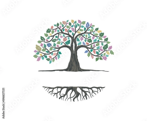 Obraz oak tree logo in circle shape, logo template