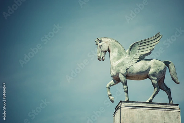 Obraz statue of pegasus on the roof of opera in poznan poland