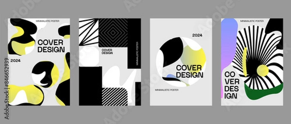 Fototapeta Posters with silhouette minimalistic basic figures, extraordinary graphic assets of geometrical shapes. Modern minimal print brutalist.