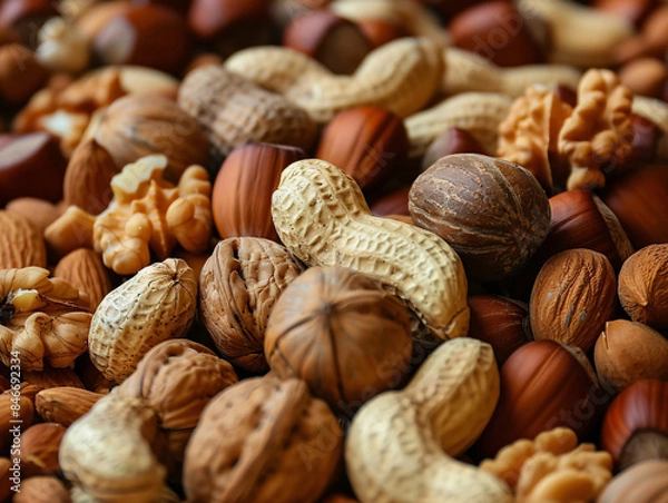 Fototapeta closeup of assorted nuts with shells