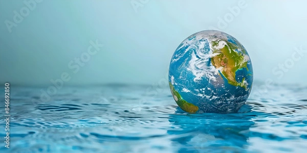 Fototapeta Earth globe inside the water , concept of global warming and climate change. copy space.