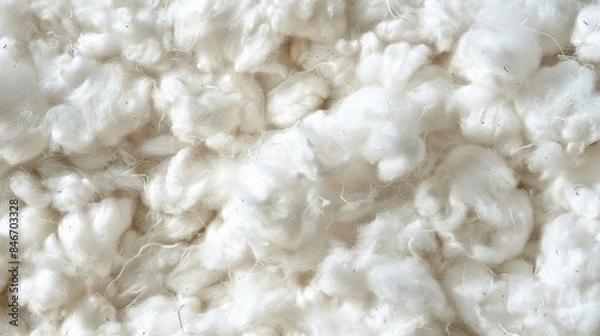 Fototapeta Close up of fluffy cotton background from bale Concept of industrial texture and cotton harvesting