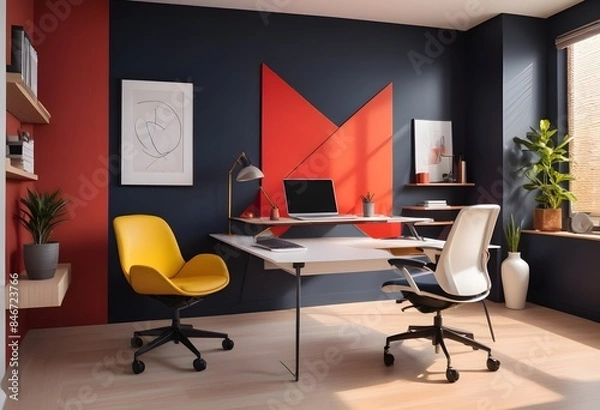 Fototapeta minimalist interior design style futuristic home office sleek furniture state of the art technology