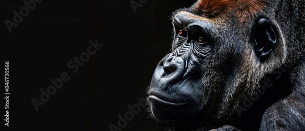 Fototapeta gorilla looking against a black background