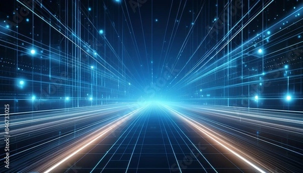 Fototapeta Abstract technology background of high speed global data transfer, ultra fast broadband and connection, digital cyber tech motion