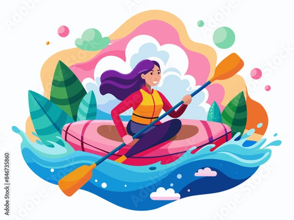 Obraz Woman Doing Rafting - Abstract Soft Hue Background Vector Illustration