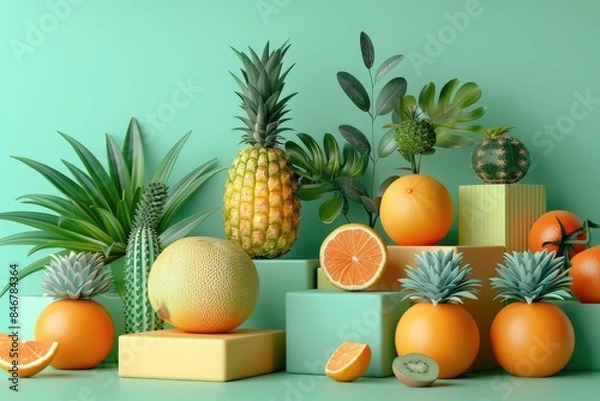 Fototapeta Various fruits placed on the table