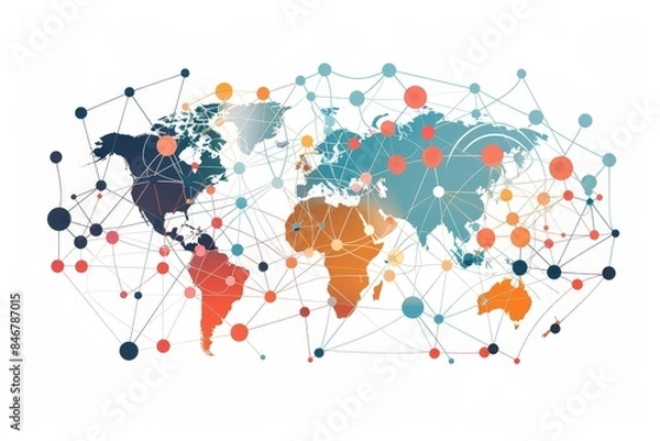 Fototapeta Modern Minimalist Global Network Illustration with Interconnected Dots and Lines for Connectivity Concept