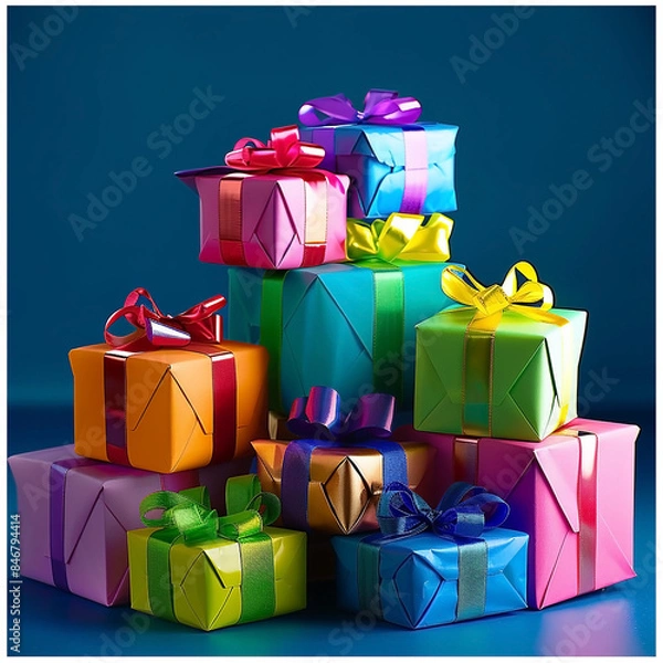 Obraz Pastell coloured gift boxes with ribbons 