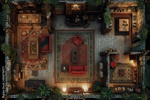 Fototapeta DnD Battlemap Vampires Room Battlemap - Dark, ominous room with cryptic symbols.