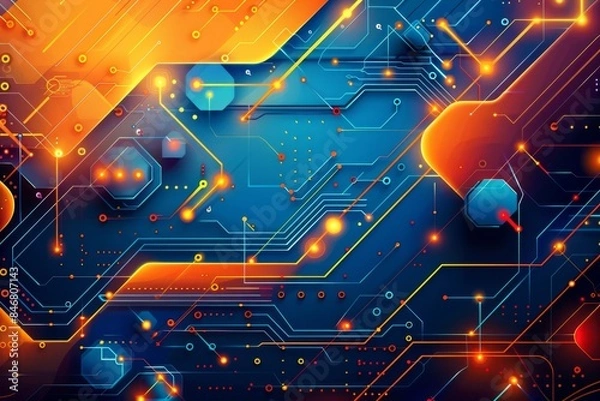 Fototapeta 青とオレンジの背景、抽象的な幾何学図形