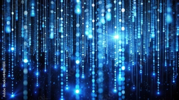 Fototapeta  Digital code stream, binary streams in the style of a blue matrix, abstract vertical background