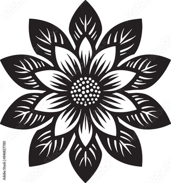 Fototapeta Black Flower Silhouette Vector Illustration Editable on Transparent Background