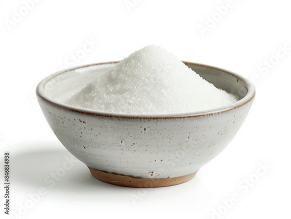 Fototapeta Bowl of sugar on a white background. Created with Generative AI technology.