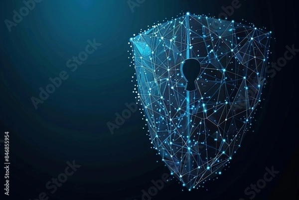 Fototapeta Security Shield composed of polygons. Business concept of data protection. Low poly elegant design. The shield consists of lines, dots and shapes