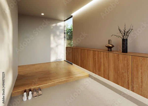 Fototapeta 広い土間の玄関　ホテルライク　観葉植物